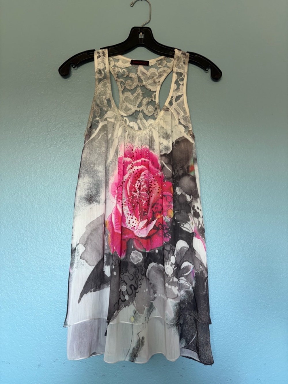 Women’s Floral Lace-Back Tunic - Pink/Gray